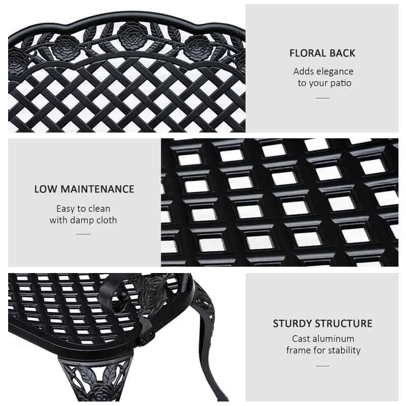 Outsunny Cast Aluminium Garden Bench - Black - 84B - 189 - Image 5