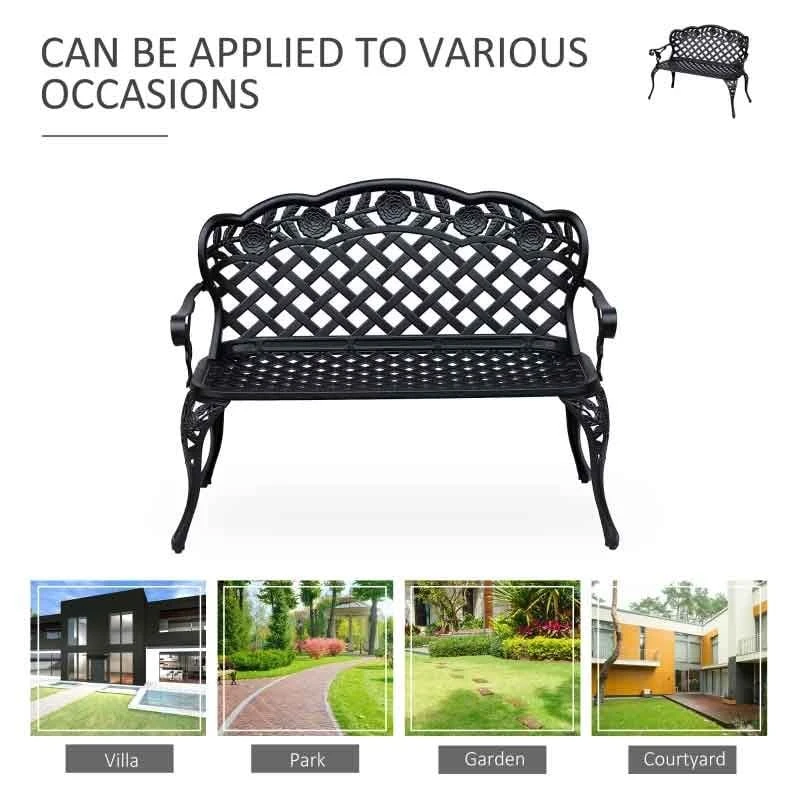 Outsunny Cast Aluminium Garden Bench - Black - 84B - 189 - Image 6