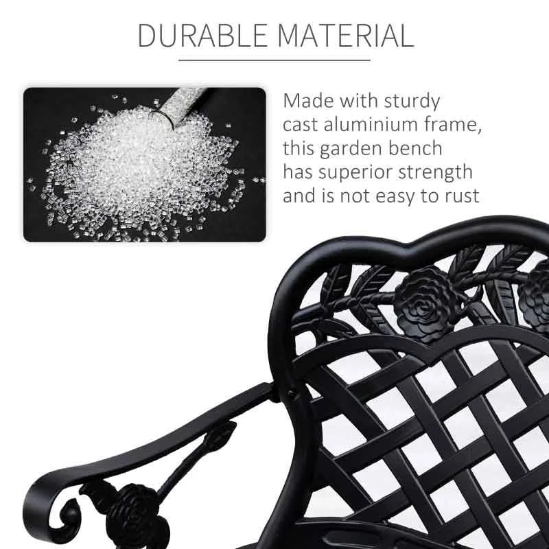 Outsunny Cast Aluminium Garden Bench - Black - 84B - 189 - Image 7