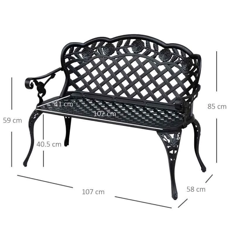Outsunny Cast Aluminium Garden Bench - Black - 84B - 189 - Image 3