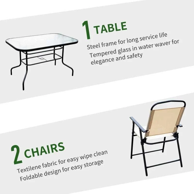 Outsunny 8 Piece Dining Set With 6 Folding Chairs & Umbrella - Beige - 84B-191 - Image 10