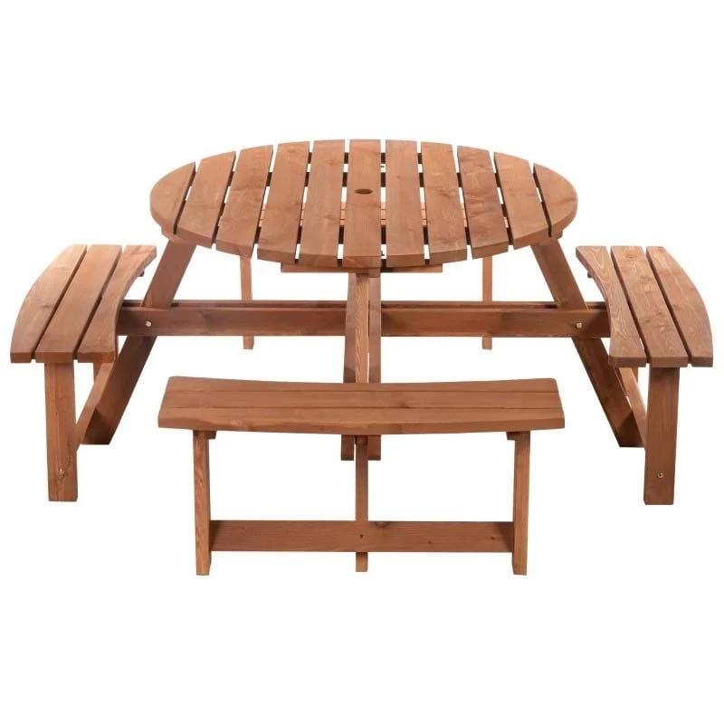 Outsunny 8-Seater Round Garden Picnic Table Set - Fir Wood - 84B-192 - Image 5