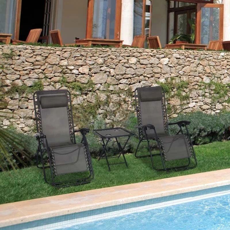 Outsunny 3-Piece Reclining Sun Lounger Set With Table - Grey - 84B-271GY