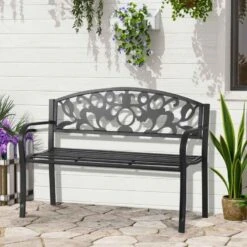 Outsunny 2 Seater Metal Frame Garden Bench - Black - 84B-283