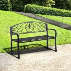 Outsunny 2 Seater Metal Frame Garden Bench 1280x500x910mm - Black - 84B-284