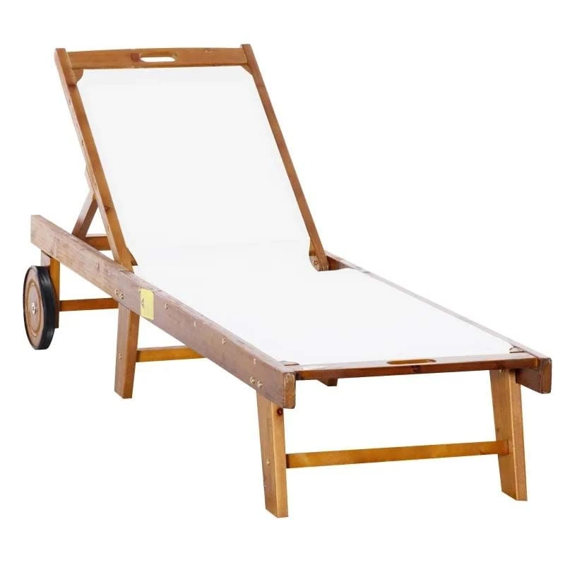 Outsunny Wooden Reclining Sun Lounger - White - 84B-325 - Image 2