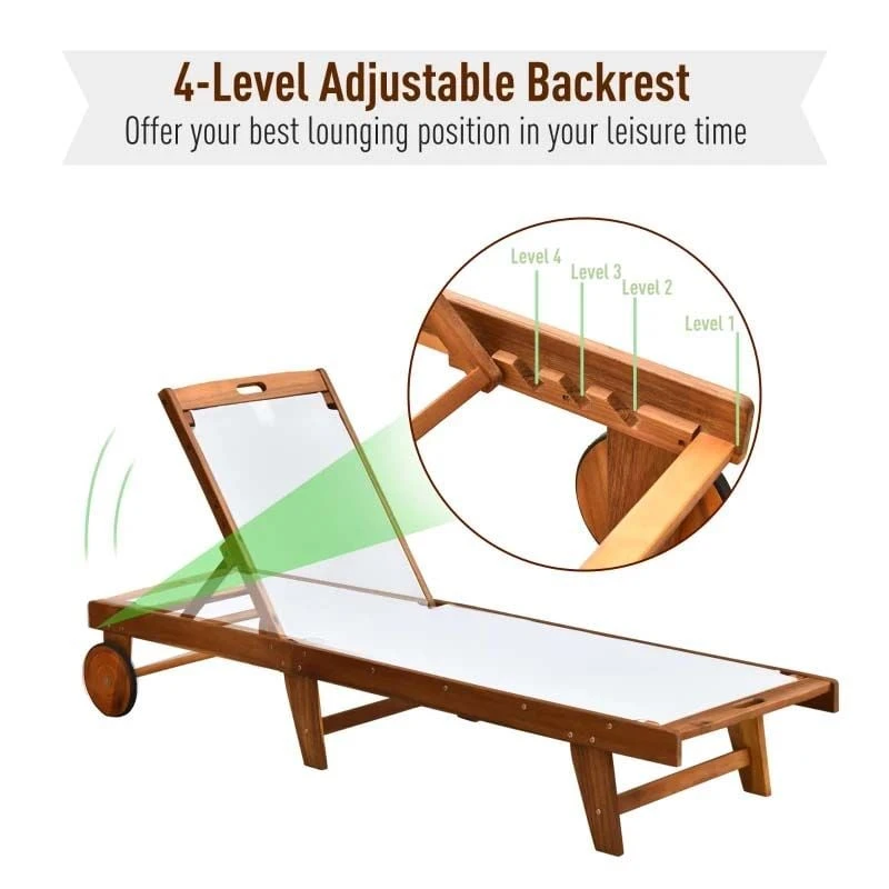 Outsunny Wooden Reclining Sun Lounger - White - 84B-325 - Image 4