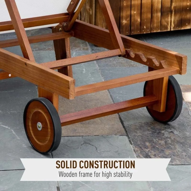 Outsunny Wooden Reclining Sun Lounger - White - 84B-325 - Image 8