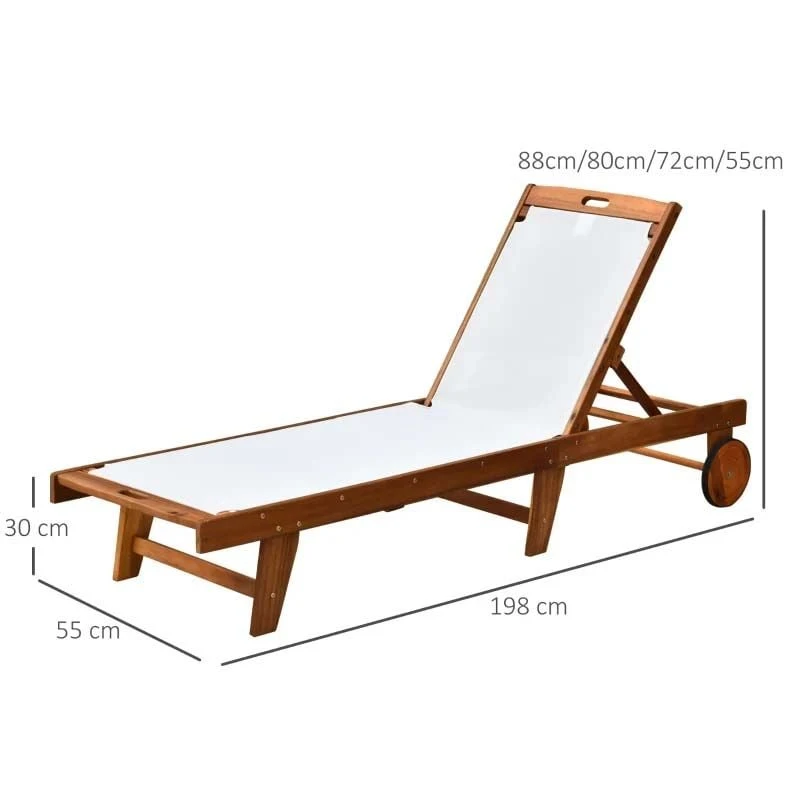 Outsunny Wooden Reclining Sun Lounger - White - 84B-325 - Image 3