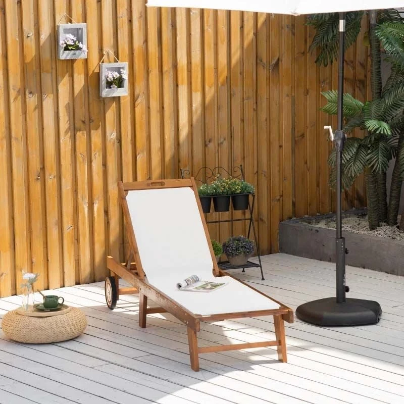 Outsunny Wooden Reclining Sun Lounger - White - 84B-325 - Image 9