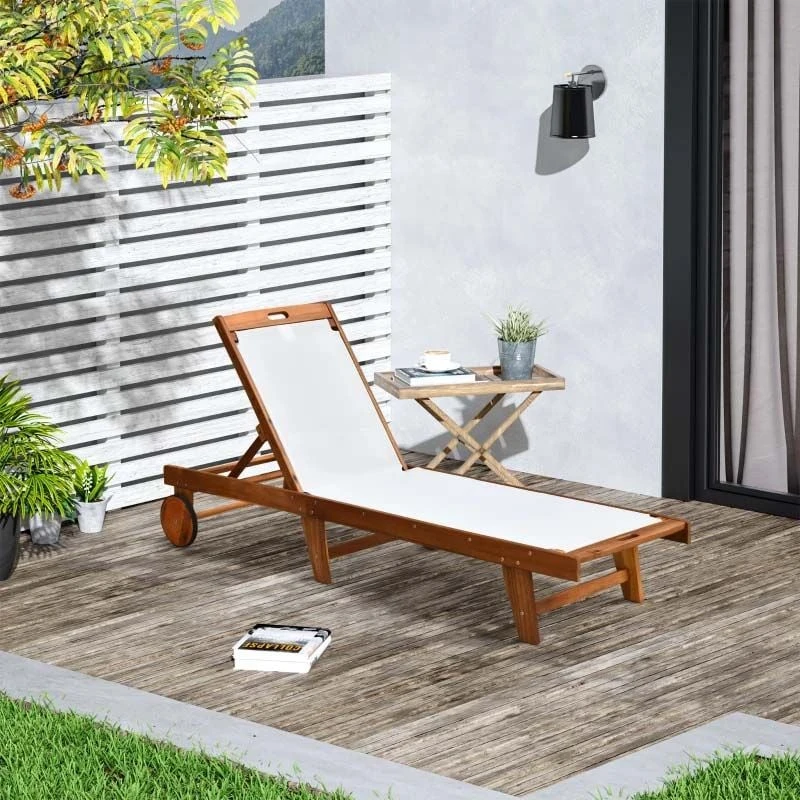 Outsunny Wooden Reclining Sun Lounger - White - 84B-325