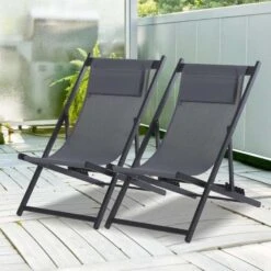 Outsunny 2-Piece Garden Deck Chairs - Grey - 84B-342V70CG