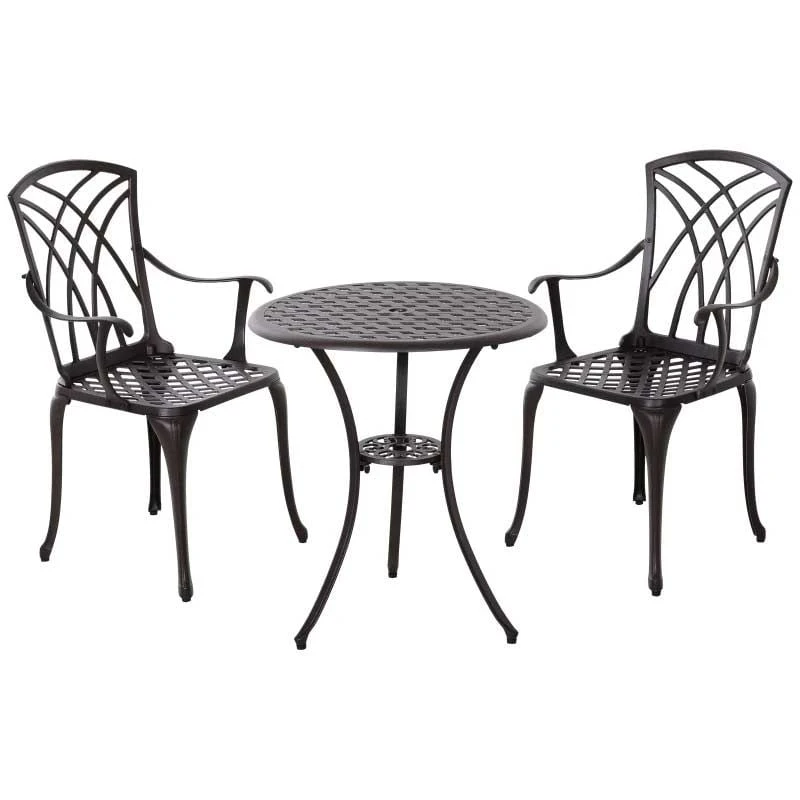 Outsunny 3 Piece Bistro Set Coffee Table & Chairs - Brown - 84B-345 - Image 7