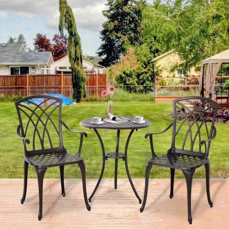 Outsunny 3 Piece Bistro Set Coffee Table & Chairs - Brown - 84B-345 - Image 4