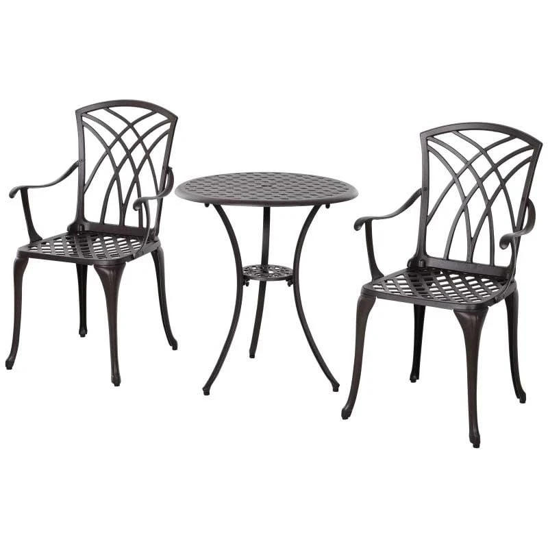 Outsunny 3 Piece Bistro Set Coffee Table & Chairs - Brown - 84B-345 - Image 2