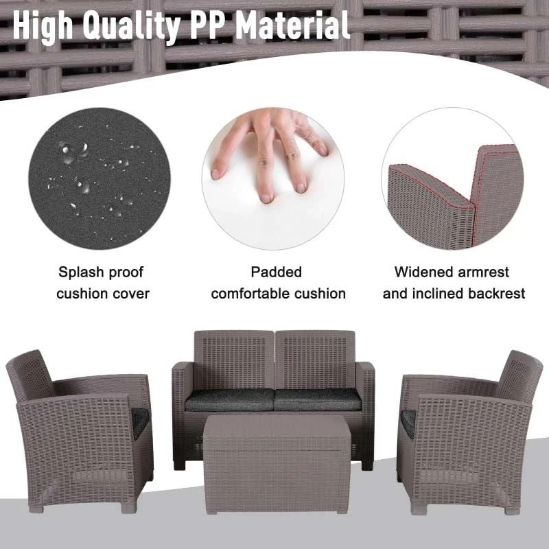 Outsunny 4-Seater Rattan Garden Furniture Set - Grey - 84B-372GY - Image 5