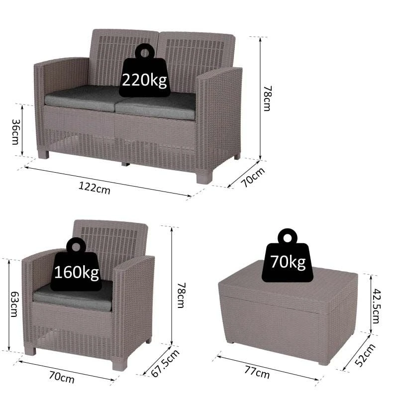 Outsunny 4-Seater Rattan Garden Furniture Set - Grey - 84B-372GY - Image 3