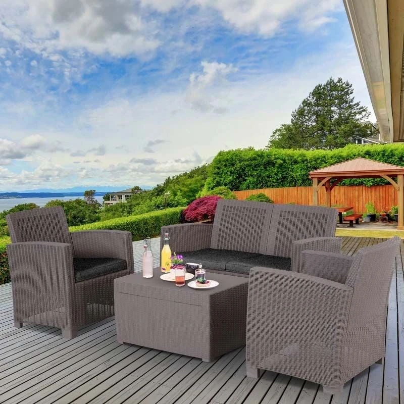 Outsunny 4-Seater Rattan Garden Furniture Set - Grey - 84B-372GY - Image 7