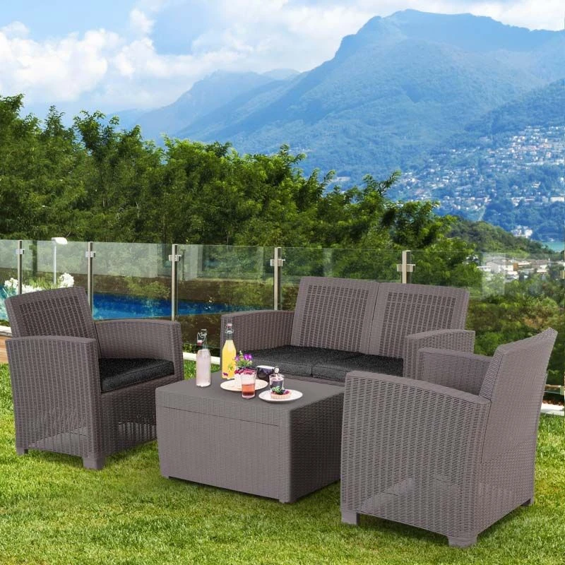 Outsunny 4-Seater Rattan Garden Furniture Set - Grey - 84B-372GY