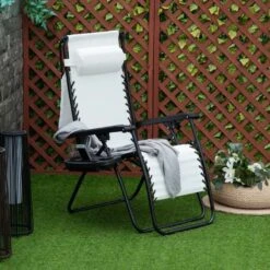 Outsunny Reclining Sun Lounger With Sun Shade - White - 84B-388V70WT