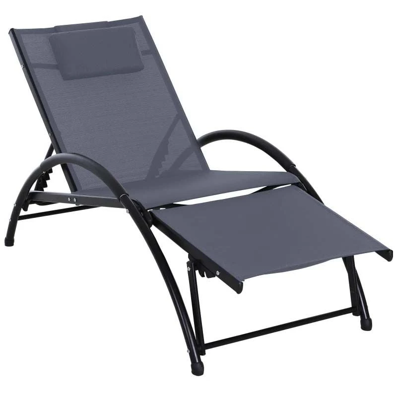 Outsunny Reclining Sun Lounger With Pillow - Grey - 84B-447V70GY - Image 2