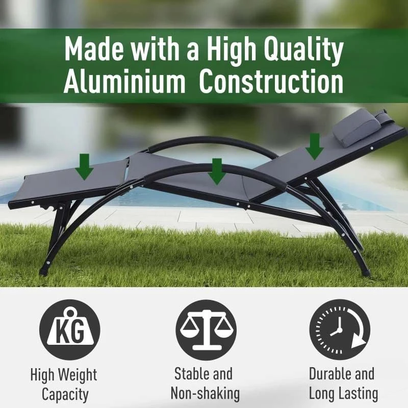 Outsunny Reclining Sun Lounger With Pillow - Grey - 84B-447V70GY - Image 5