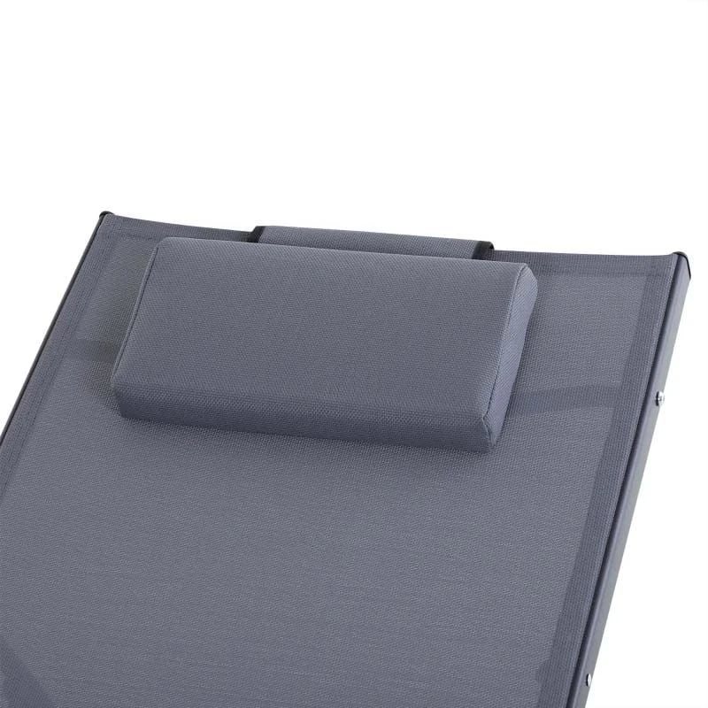 Outsunny Reclining Sun Lounger With Pillow - Grey - 84B-447V70GY - Image 8