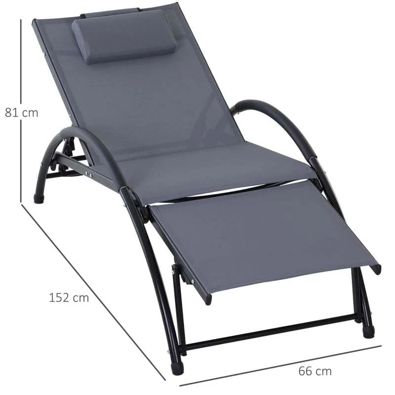 Outsunny Reclining Sun Lounger With Pillow - Grey - 84B-447V70GY - Image 3