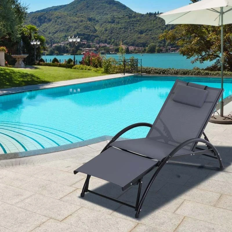 Outsunny Reclining Sun Lounger With Pillow - Grey - 84B-447V70GY - Image 9