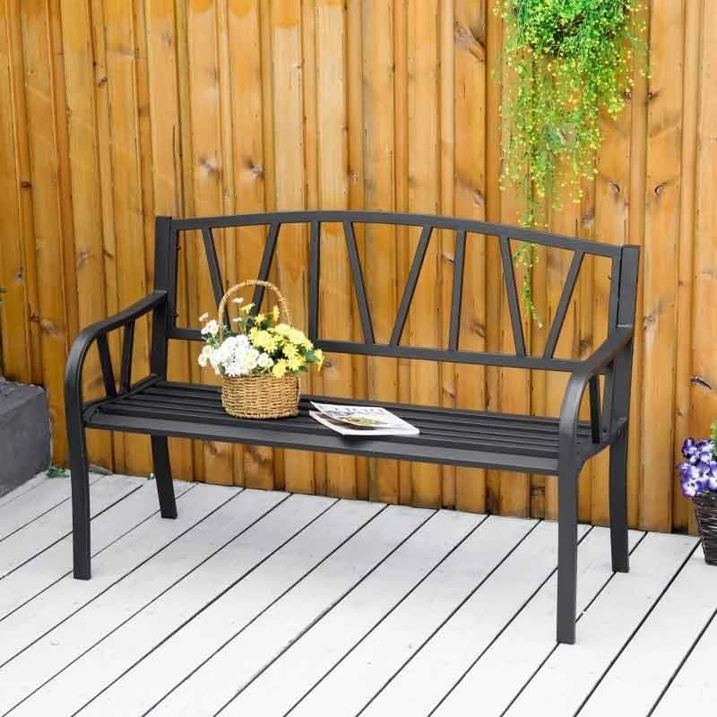 Outsunny 2 Seater Metal Garden Bench - Black - 84B-478 - Image 10