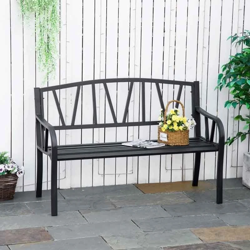 Outsunny 2 Seater Metal Garden Bench - Black - 84B-478