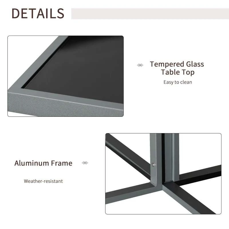 Outsunny 9 Piece Patio Dining Sets With Ottoman Table - Dark Grey - 84B-479V70 - Image 6