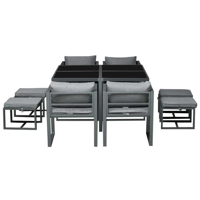 Outsunny 9 Piece Patio Dining Sets With Ottoman Table - Dark Grey - 84B-479V70 - Image 4