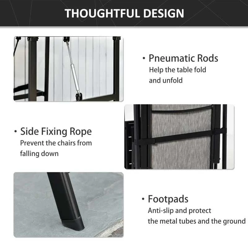 Outsunny 3 Piece Folding Outdoor Furniture Set - Grey - 84B-615GY - Image 2