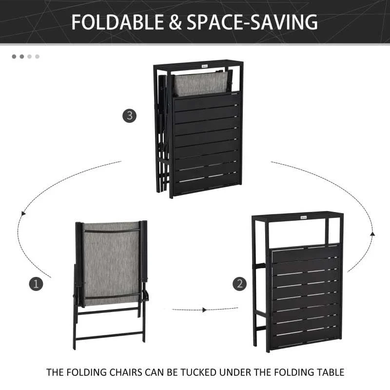 Outsunny 3 Piece Folding Outdoor Furniture Set - Grey - 84B-615GY - Image 4