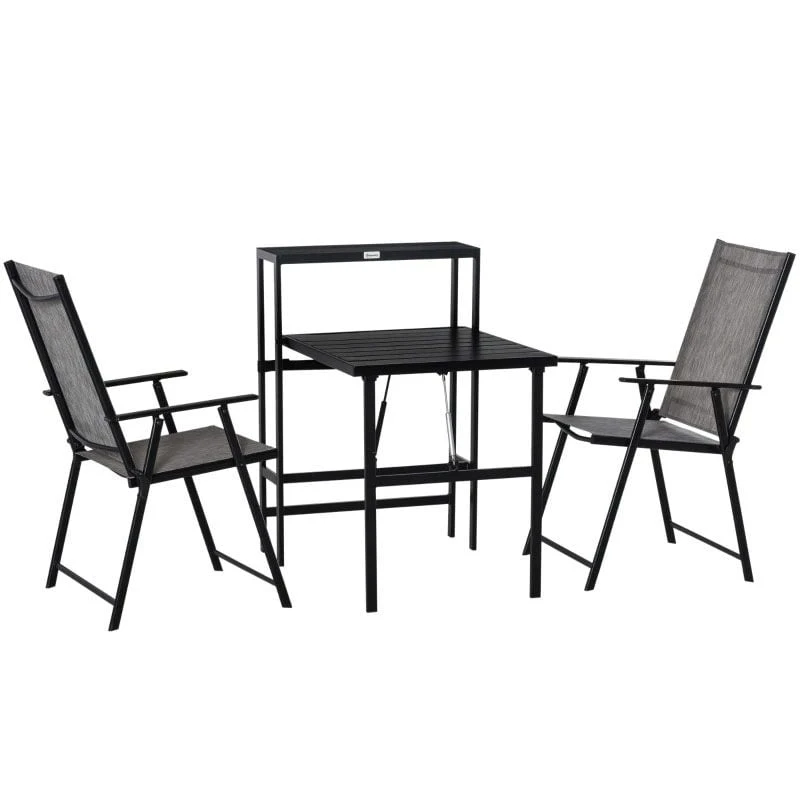 Outsunny 3 Piece Folding Outdoor Furniture Set - Grey - 84B-615GY - Image 5