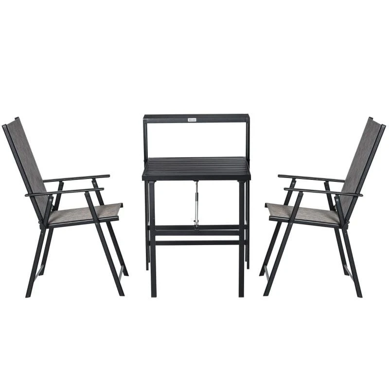 Outsunny 3 Piece Folding Outdoor Furniture Set - Grey - 84B-615GY - Image 8