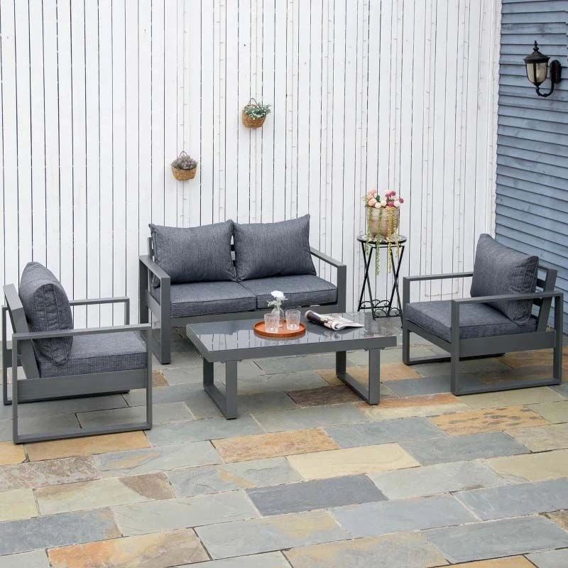 Outsunny 4-Seater Metal Garden Furniture Set - Grey - 84B-640 - Image 8