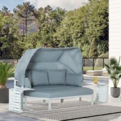 Outsunny 3-Seater Metal Garden Furniture Set - White/Grey - 84B-651V70