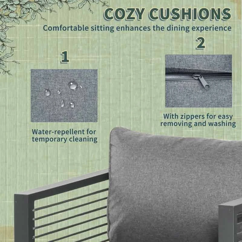 Outsunny 9 Piece Garden Dining Aluminium Cube Table Chairs & Footstool Set - Grey - 84B-657 - Image 6