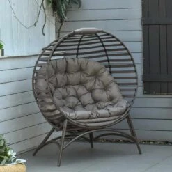 Outsunny Folding Egg Chair With Soft Cushion - Brown - 84B-670V70
