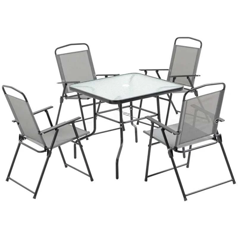 Outsunny 5 Piece Garden Furniture Dining Set - Black - 84B-697GY - Image 6
