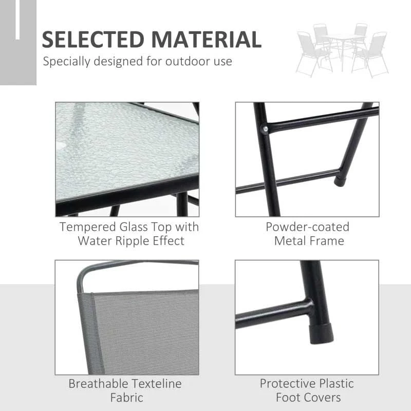 Outsunny 5 Piece Garden Furniture Dining Set - Black - 84B-697GY - Image 8