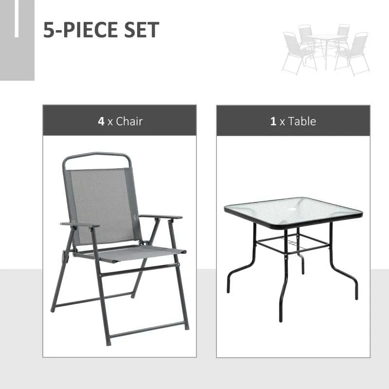 Outsunny 5 Piece Garden Furniture Dining Set - Black - 84B-697GY - Image 10