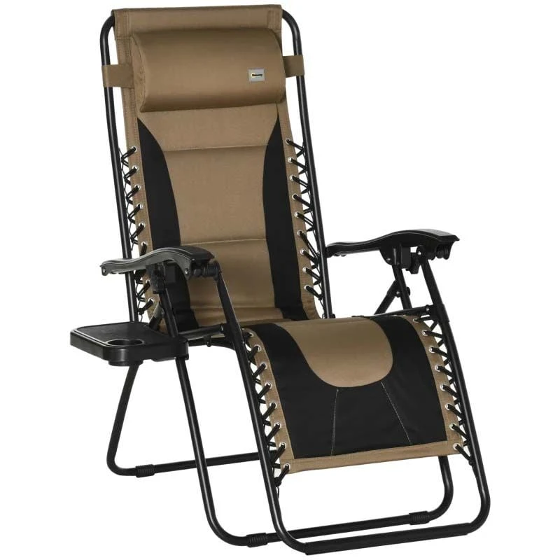 Outsunny Garden Sun Lounger Chair With Cup Holder - Brown - 84B-769V70CF - Image 2