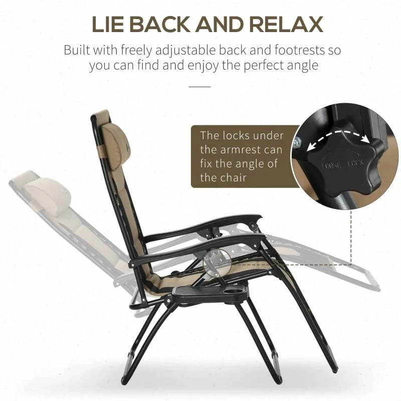 Outsunny Garden Sun Lounger Chair With Cup Holder - Brown - 84B-769V70CF - Image 4