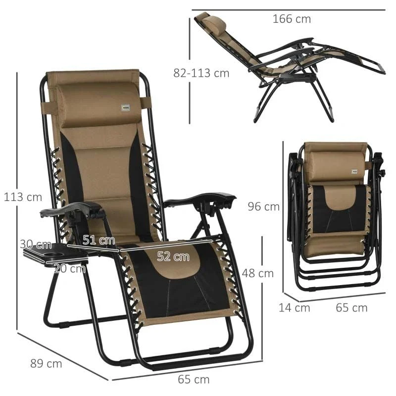 Outsunny Garden Sun Lounger Chair With Cup Holder - Brown - 84B-769V70CF - Image 3