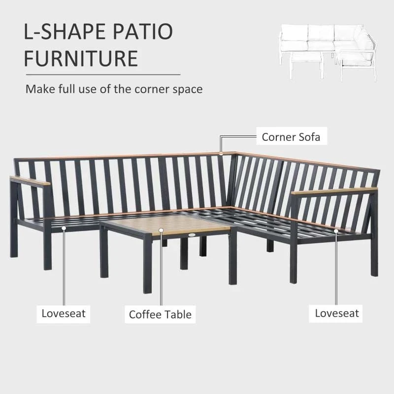 Outsunny 4 Piece L-Shaped Garden Furniture Set - Grey - 84B-779V01 - Image 4
