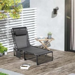 Outsunny Reclining Sun Lounger With Pillow - Grey - 84B-812BK