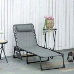 Outsunny Reclining Sun Lounger With Pillow - Grey - 84B-812V70GY